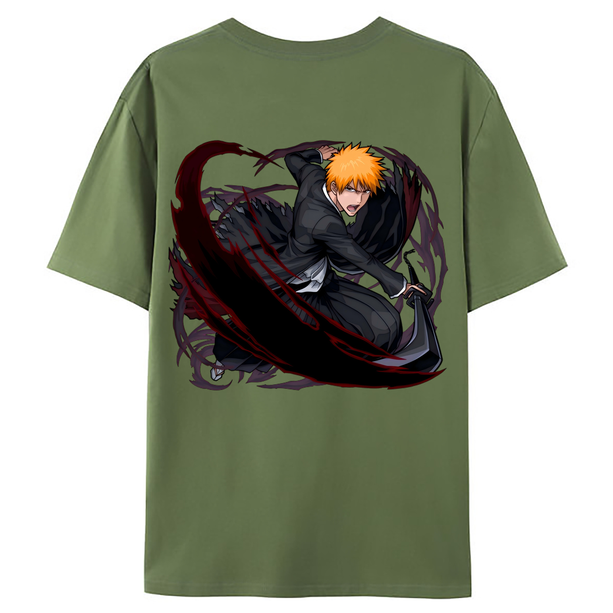 （画像用） ブリーチ 黒崎一護（くろさき いちご）BLEACH Kurosaki Ichigo 綿100％ メンズ半袖Tシャツ（バックプリント） 通気性